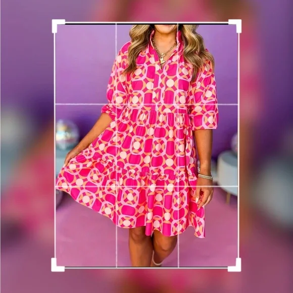 NEW! Watermelon Color Floral V Neck Ruffled Knee Length Flowy Dress! - Picture 2 of 6